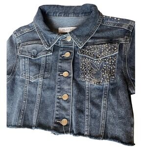 Playboy Bedazzled Bunny Cropped Jean Jacket